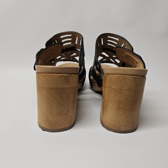 Dankso Oralee Black Leather Cut Out Wood Platform Sandals Boho Chic 39/8.5-9 - Picture 7 of 11